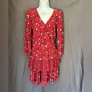 American Eagle Outfitters Red Floral Long Sleeve Dress